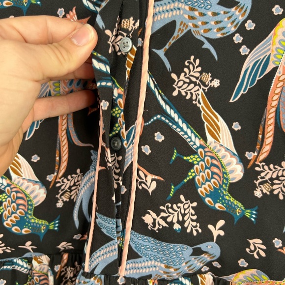 Loft Women's Size 8 Black Bird Print Long Sleeve Knee Length Dress - Picture 5 of 14